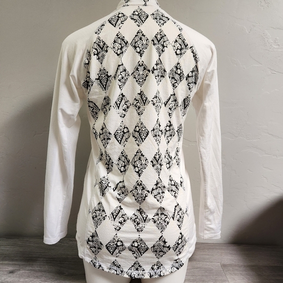 SanSolei White Black Top S Half Zip Diamond Equestrian Prints UPF 50 Breathable - Picture 2 of 8